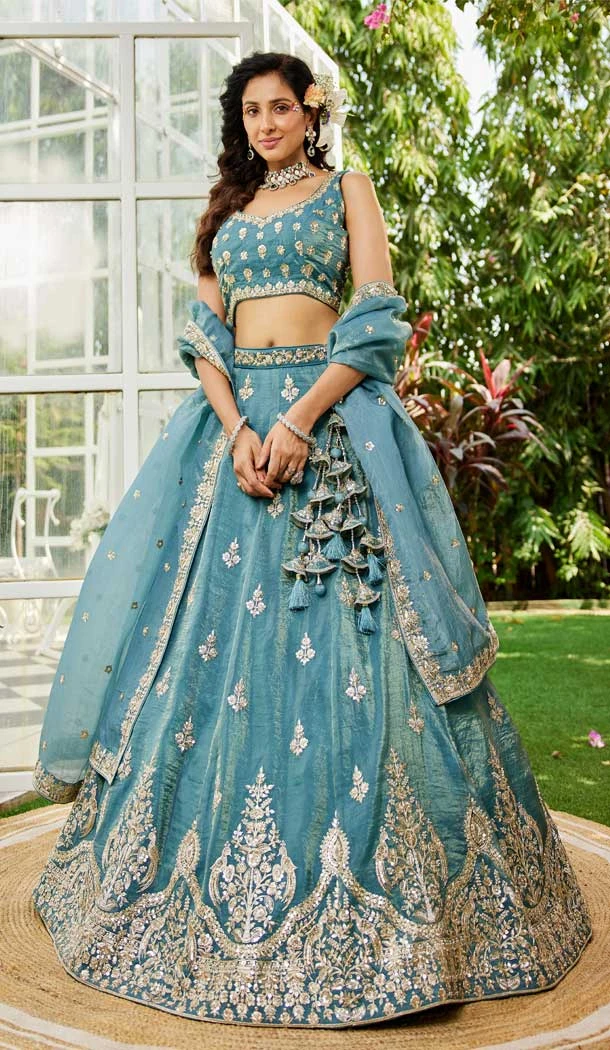Organza Sequence Embroidery Work Designer Lehenga Choli in Blue -1519245344538