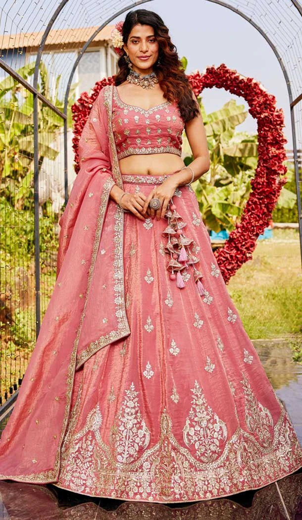 Organza Sequence Embroidery Work Designer Lehenga Choli in Pink -1519245344539