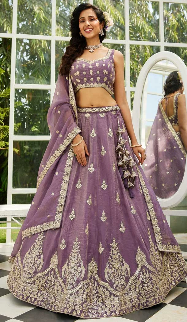Tissue Silk Sequence Embroidery Work Designer Lehenga Choli in Purple -1519245344540