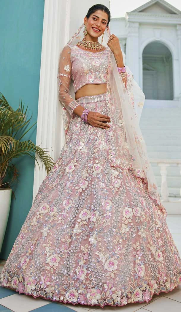 Tissue Silk Sequence Embroidery Work Designer Lehenga Choli in Grey -1519245344541
