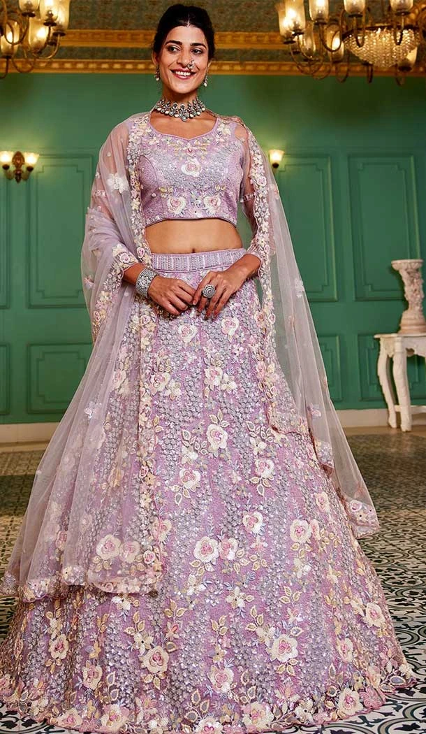 Satin Silk Sequence Embroidery Work Designer Lehenga Choli in Mauve -1519245344542