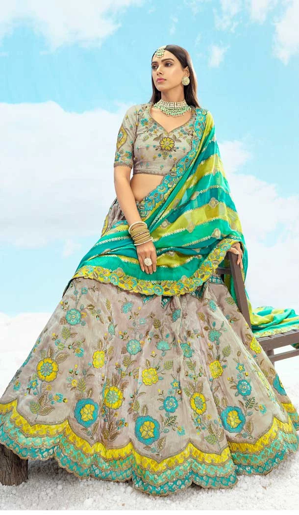 Silk Embroidery Stone Work Wedding Wear Lehenga Choli in Grey -1550066146616