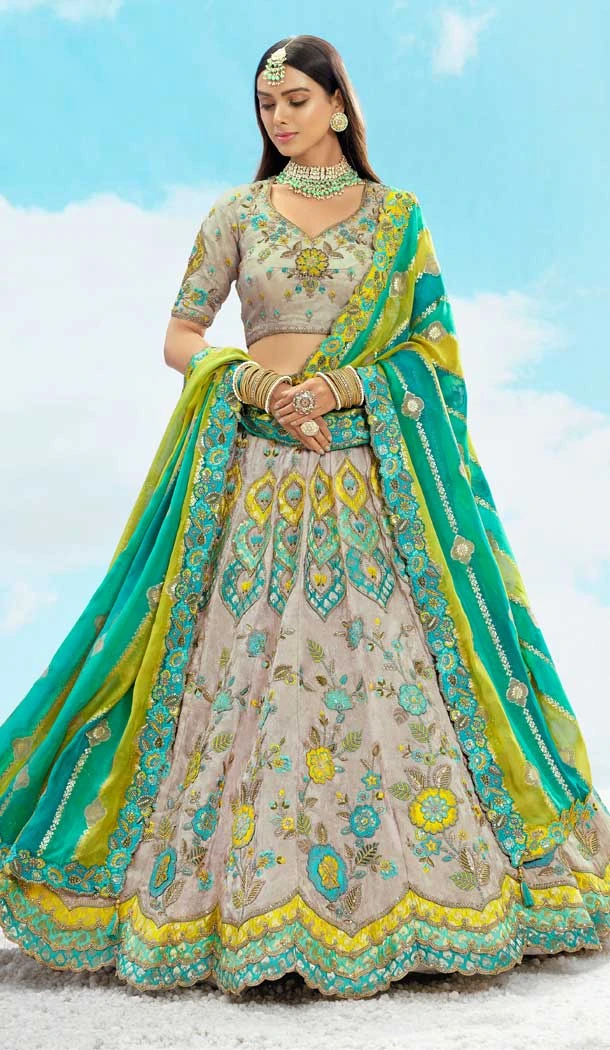 Silk Embroidery Stone Work Wedding Wear Lehenga Choli in Grey -1550066146616
