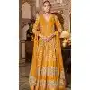 Yellow Silk Printed Designer Wear Plus Size Gown With Dupatta - 11738202832