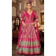 Rani Pink Silk Printed Designer Wear Gown With Dupatta - 11738202834