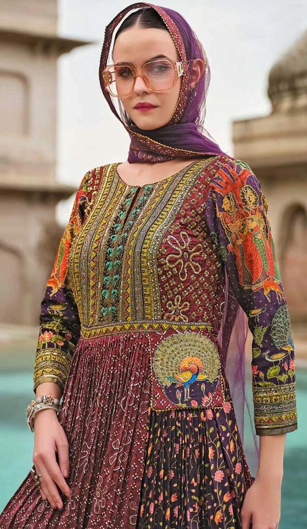Muti Color Silk Printed Party Wear Readymade Designer Gown With Dupatta - 11738202835