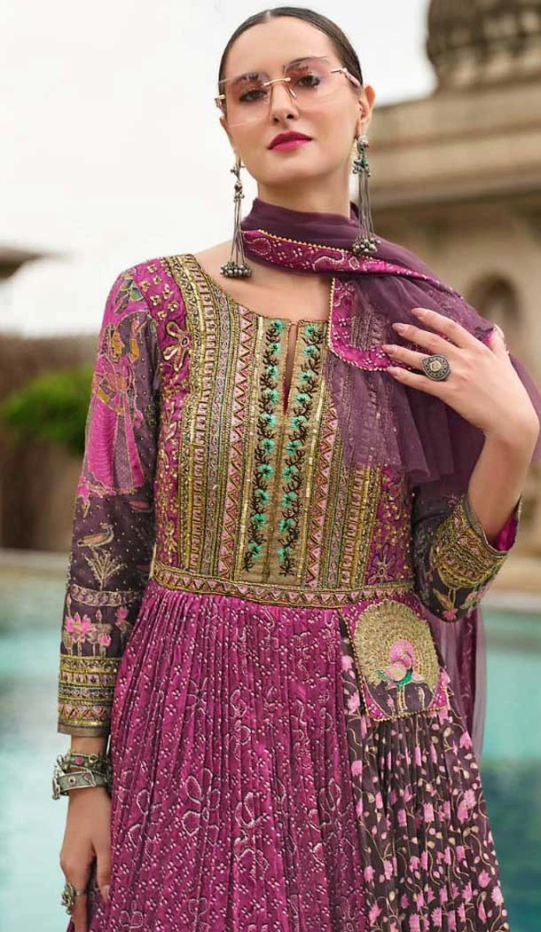 Silk Printed Designer Wear Gown With Dupatta In Muti Color - 11738202836