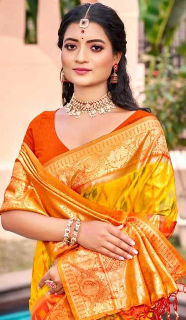 Yellow Silk Weaving Work Traditional Wear Saree - 11741202857