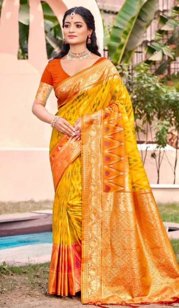 Yellow Silk Weaving Work Traditional Wear Saree - 11741202857