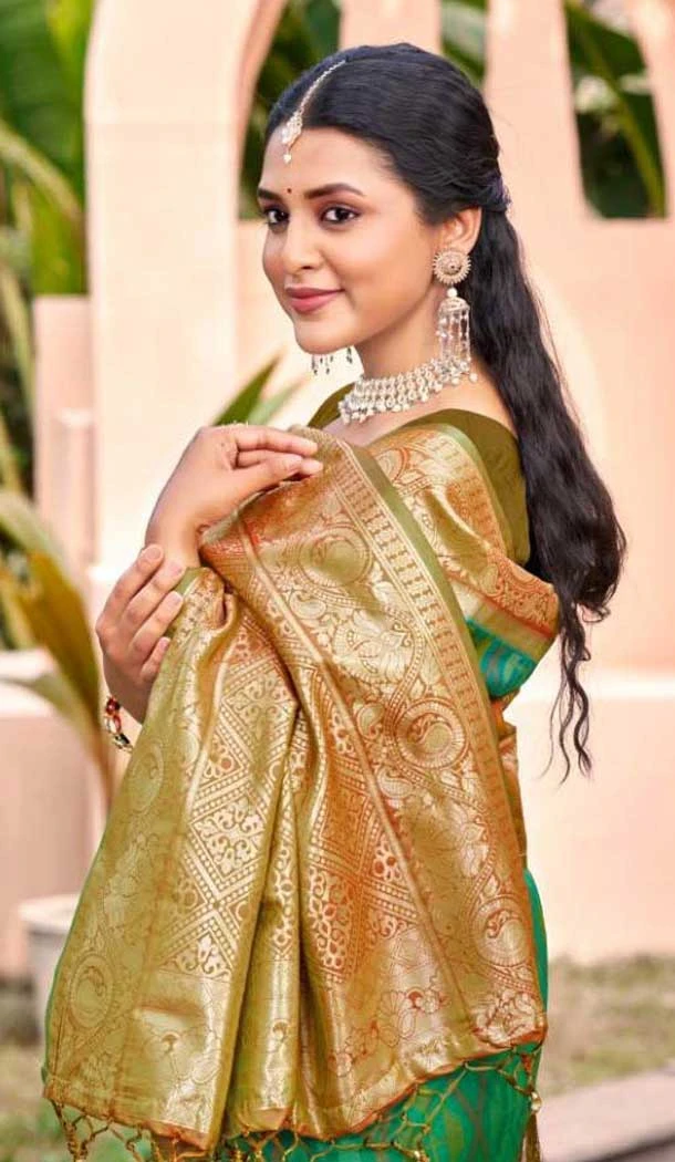Rama Green Silk Weaving Work Traditional Wear Saree - 11741202858