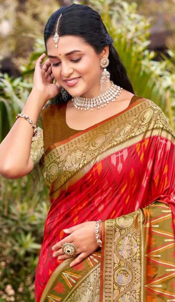Red Silk Weaving Work Traditional Wear Saree - 11741202859