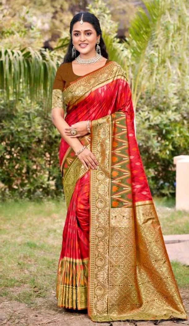 Red Silk Weaving Work Traditional Wear Saree - 11741202859