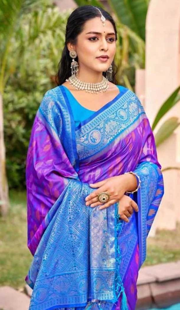 Violet Silk Weaving Work Traditional Wear Saree - 11741202860