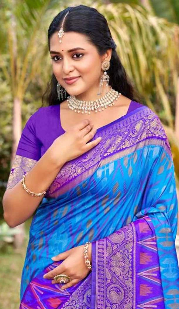 Sky Blue Silk Weaving Work Traditional Wear Saree - 11741202862