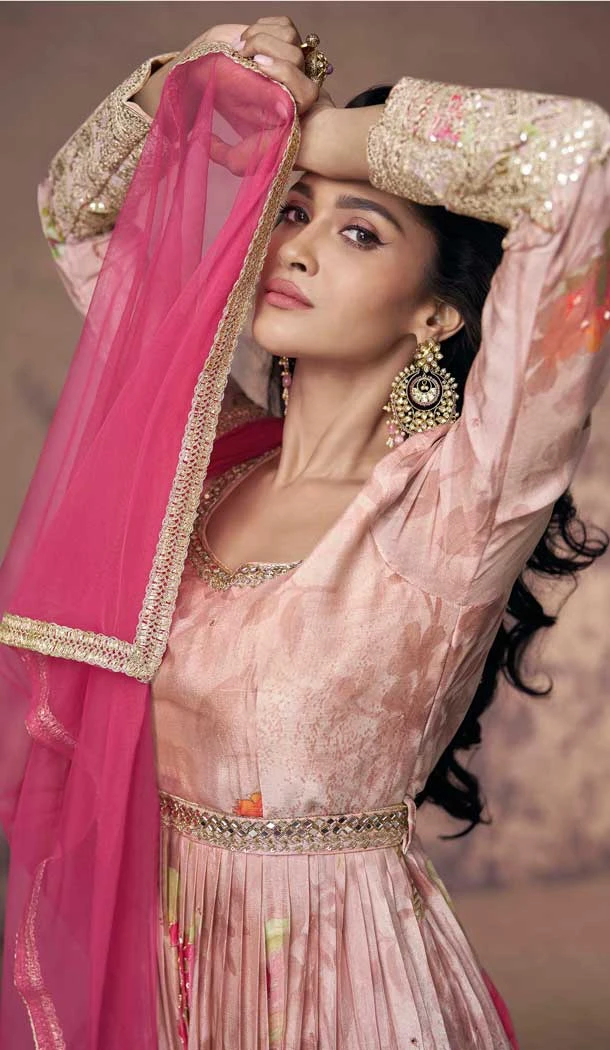 Pink Georgette Floral Print Work Party Wear Anarkali Suit - 11701202612