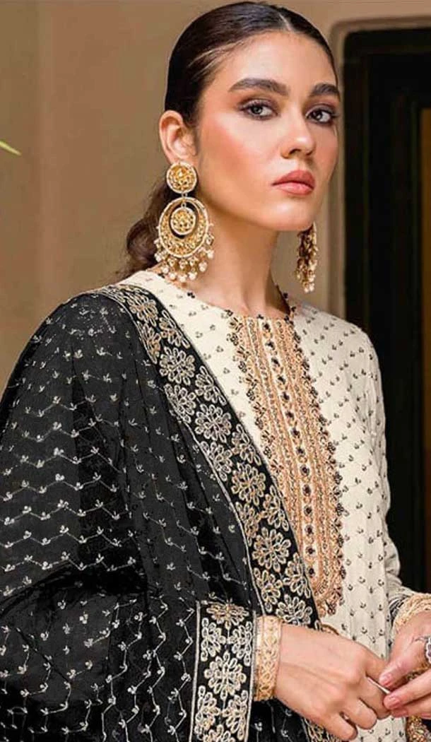 Cream Georgette Embroidery Work Party Wear Palazzo Salwar Suit - 11702202616