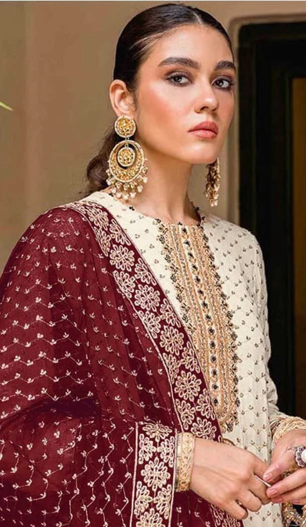 Georgette Embroidery Work Party Wear Palazzo Salwar Suit In Cream - 11702202617