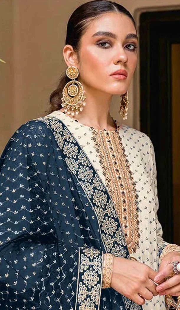 Cream Georgette Embroidery Work Party Wear Designer Palazzo Salwar Suit - 11702202618