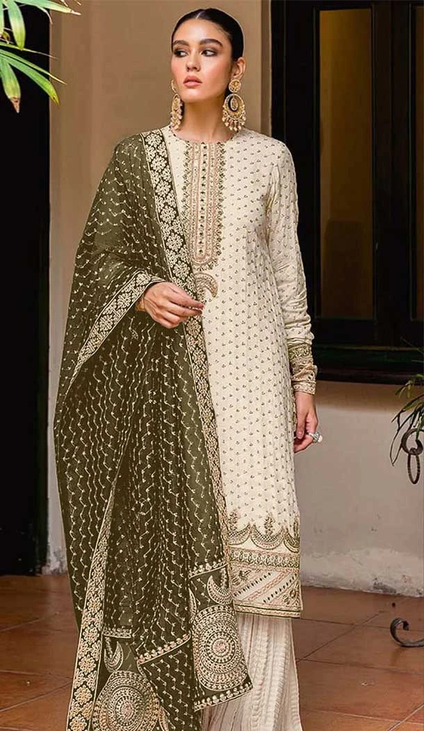 Cream Fox Georgette Embroidery Work Party Wear Palazzo Salwar Suit - 11702202619
