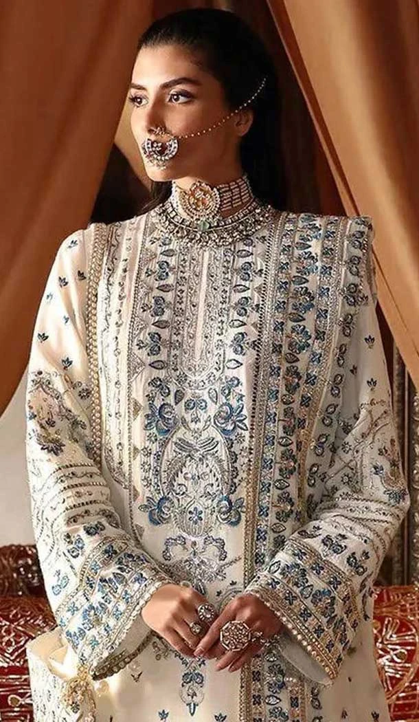 Georgette Embroidered Pakistani Salwar Kameez In Cream - 11708202637