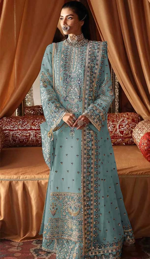 Georgette Embroidered Pakistani Salwar Kameez In Sky Blue - 11708202639