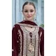 Wine Chinon Embroidery Work Pakistani Style Palazzo Salwar Suit - 11712202671