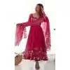 Rani Pink Organza Silk Digital Print Work Pakistani Plus Size Anarkali Suit - 11718202700