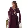 Wine Roman Silk Chanderi Plain Pakistani Plus Size Anarkali Suit - 11718202702