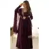 Wine Roman Silk Chanderi Plain Pakistani Plus Size Anarkali Suit - 11718202702