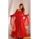 Red Chiffon Bandhej Digital Print Work Pakistani Anarkali Suit - 11718202703