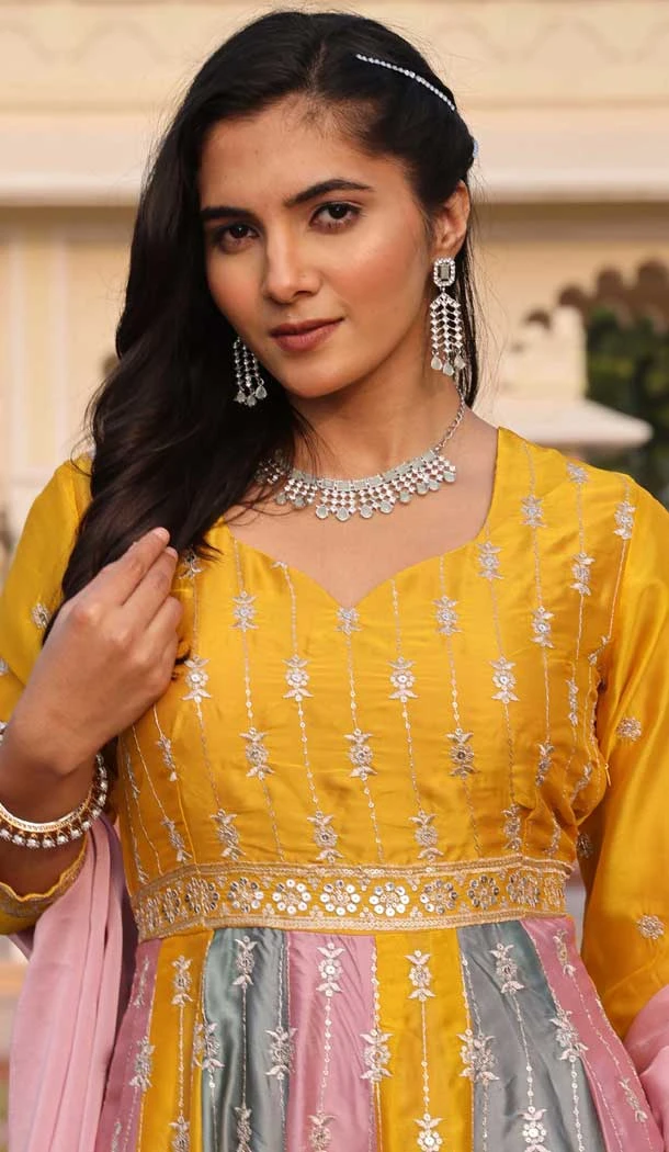 Multi Color Rangoli Silk Embroidery Work Party Wear Anarkali Suit - 11729202782