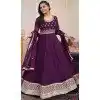 Wine Georgette Embroidery Work Party Wear Plus Size Anarkali Suit - 11729202784
