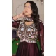 Wine Rangoli Silk Embroidery Work Party Wear Anarkali Suit - 11729202785