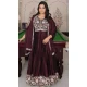 Wine Rangoli Silk Embroidery Work Party Wear Anarkali Suit - 11729202785