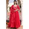 Red Rangoli Silk Embroidery Work Party Wear Plus Size Anarkali Suit - 11729202787