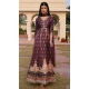 Wine Satin Embroidery Work Party Wear Anarkali Suit - 11729202789