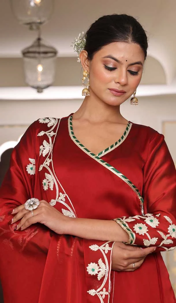 Rangoli Silk Embroidery Work Party Wear Anarkali Suit In Red - 11729202790