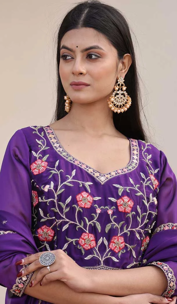 Purple Rangoli Silk Embroidery Work Party Wear Anarkali Suit - 11729202794