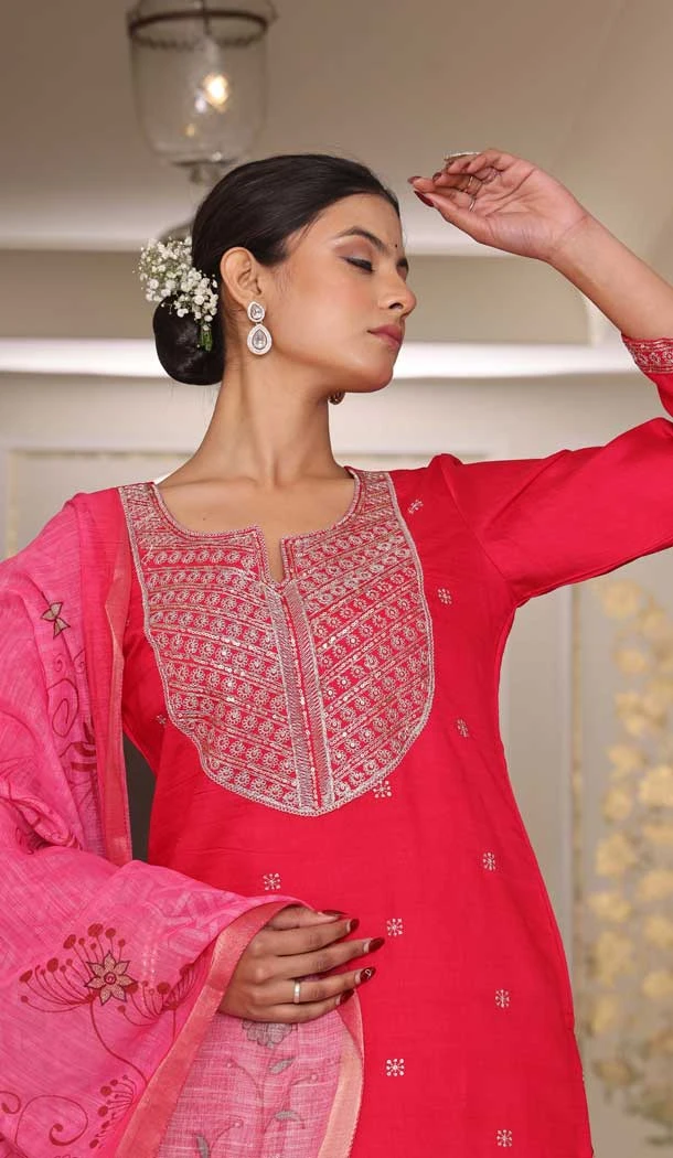 Rani Pink Rangoli Silk Embroidery Work Party Wear Anarkali Suit - 11729202796