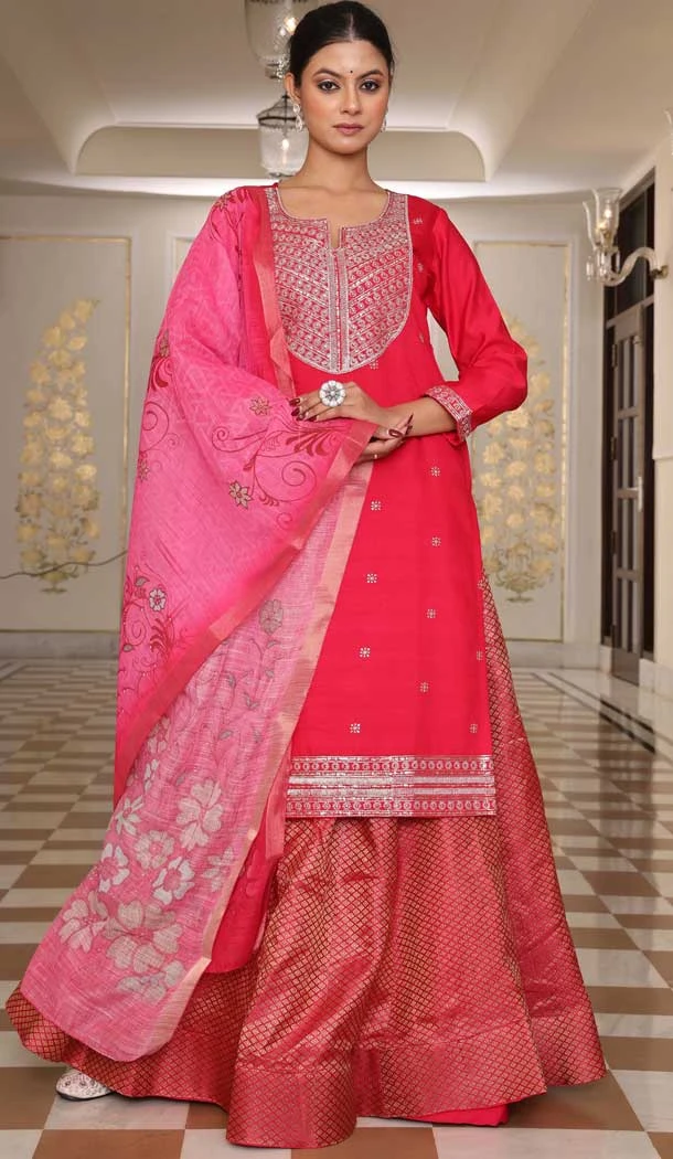 Rani Pink Rangoli Silk Embroidery Work Party Wear Anarkali Suit - 11729202796