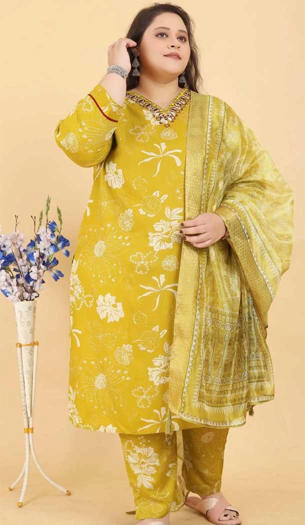 Lemon Yellow Rayon Printed Casual Wear Salwar Suit - 11663202397