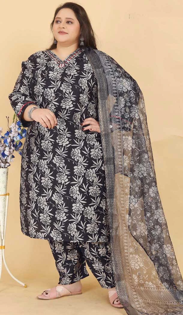 Black Lichi Viscose Printed Casual Wear Salwar Suit - 11663202398