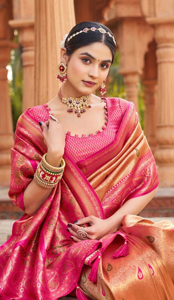 Banarasi Silk Weaving Work Traditional Wear Saree In Peach - 11721202748