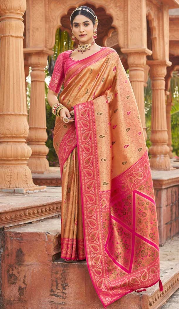 Banarasi Silk Weaving Work Traditional Wear Saree In Peach - 11721202748