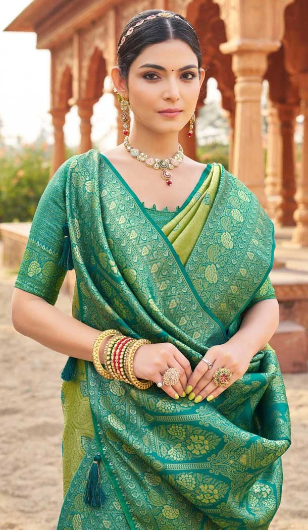 Banarasi Silk Weaving Work Traditional Wear Saree In Mehendi - 11721202749