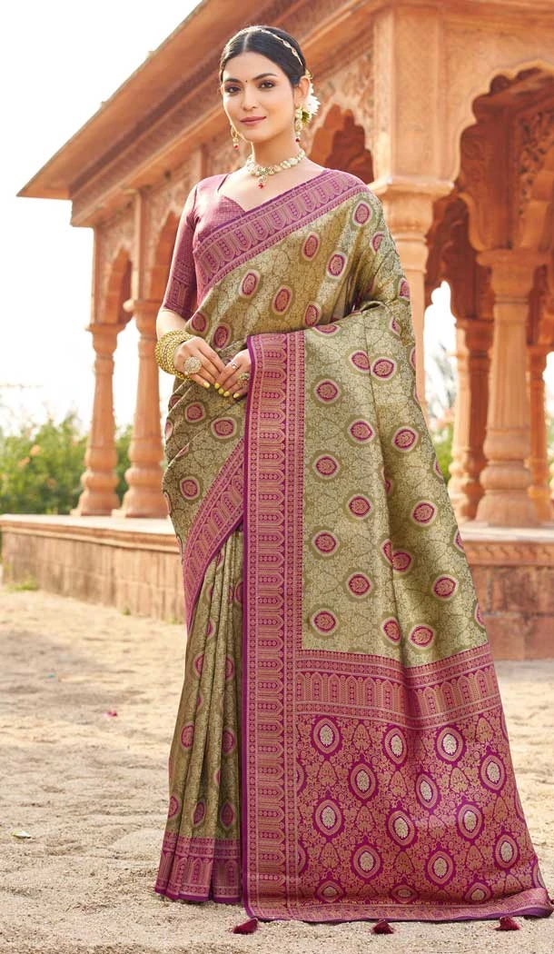 Banarasi Silk Weaving Work Traditional Wear Saree In Dark Green - 11721202751