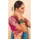 Firozi Blue Paithani Silk Print Work Party Wear Saree - 11779203141