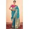 Firozi Blue Paithani Silk Printed Work Party Wear Plus Size Saree - 11779203141