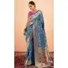 Teal Blue Paithani Silk Printed Work Party Wear Plus Size Saree - 11779203144