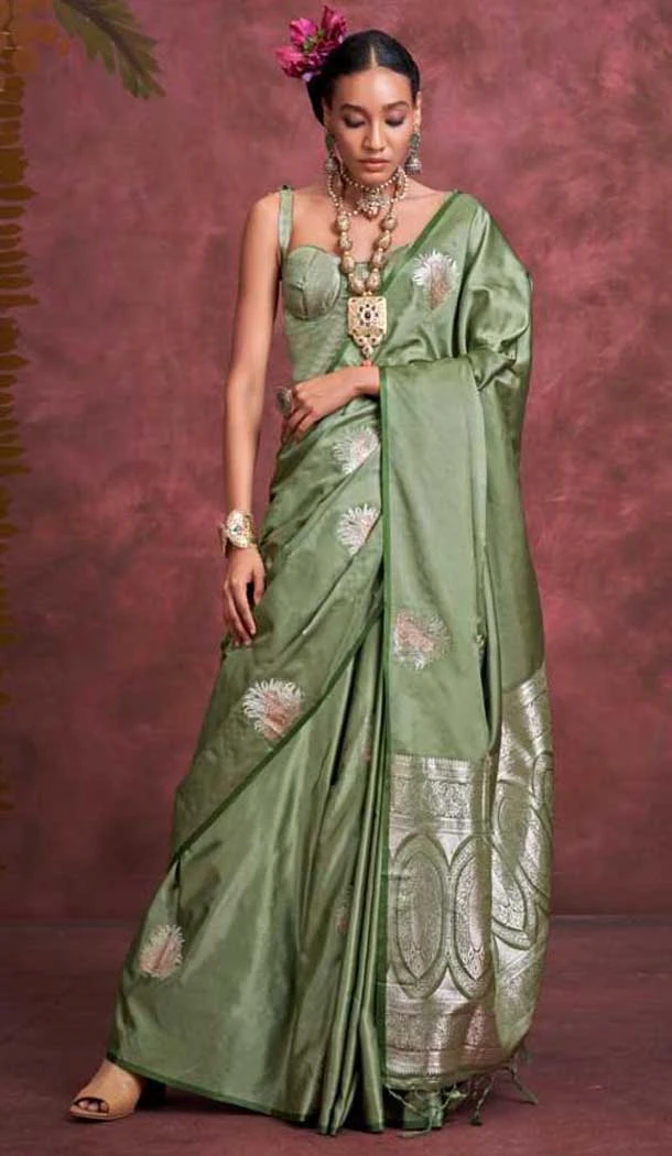 Pure Satin Weaving Work Party Wear Saree In Pista Green - 11782203164